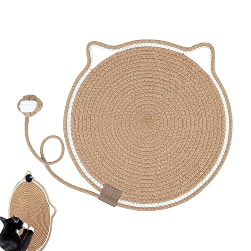 Jubepk Cat Scratch Mat Toy, Round Floor Scratching Indoor Kittens, Natural Fiber Claw Grinding Bed, Pet Accessory with Teasing Ball for Rest, Play, Furniture Protection, 40.4/22.9/5.7 Inches von Jubepk