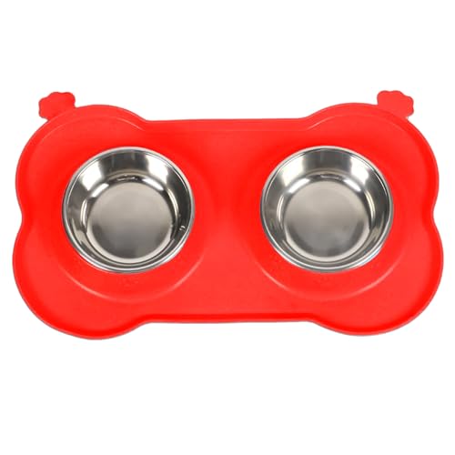 Jubepk Doppel-Hundenapf-Set, Futternapf für Haustiere, 35 x 19 cm, Edelstahlnäpfe, erhöhter widerstandsfähiger Ständer für kleine, mittelgroße und große Hunde und Katzen, mehrfarbig von Jubepk