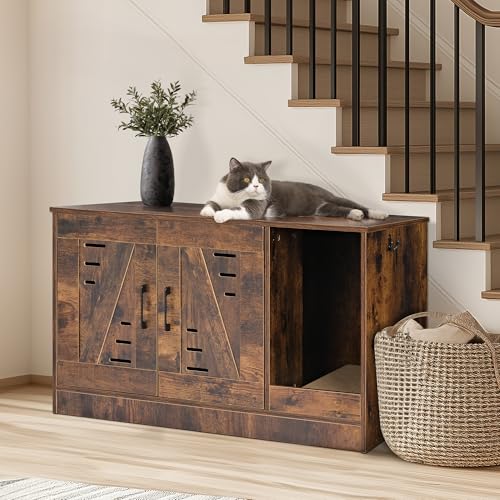 JubiNatural Katzentoilette, Holz-Katzentoilette, Möbel mit Entlüftung und Kratz-Pad, versteckte Katzentoilette, geschlossene Geruchskontrolle, leicht zu reinigende Platte, für Schlafzimmer, Wohnzimmer JubiNatural Katzentoilette, Holz-Katzentoilette, Möbel mit Entlüftung und Kratz-Pad, versteckte Katzentoilette, geschlossene Geruchskontrolle, leicht zu reinigende Platte, für Schlafzimmer, Wohnzimmer von JubiNatural