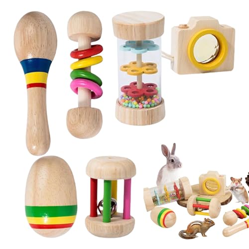 Jubilofex Kaninchenspielzeug für Innen, Kaninchenspielzeug für | Hölzernen farbenfrohen 6X Stärkung Spielzeug,Nettes Haustier Spielen Zähne Mahlen, Hamster Teether, bissresistente Tier behandelt von Jubilofex