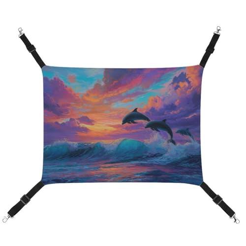 Bunte Delfine, die aus Wasser springen, atmungsaktive Haustier-Hängematte mit verstellbaren Riemen, wendbar, Katzenbett, Hundematten Bunte Delfine, die aus Wasser springen, atmungsaktive Haustier-Hängematte mit verstellbaren Riemen, wendbar, Katzenbett, Hundematten von Jubonexis