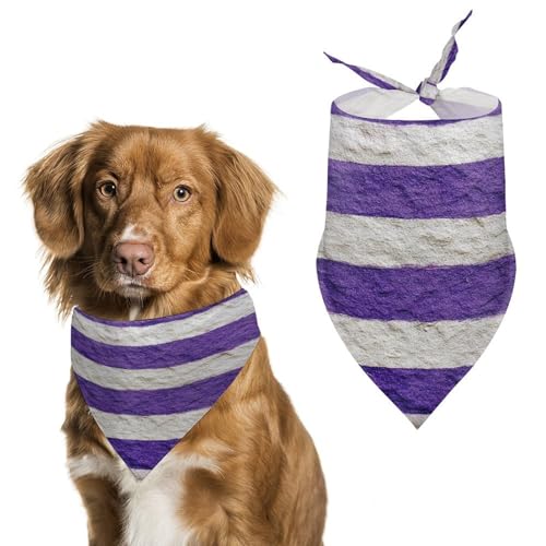Hundehalstuch, Dreieckstuch mit Streifen auf strukturiertem Papier, verstellbar, für Katzen und Hunde, Violett / Weiß von Jubonexis