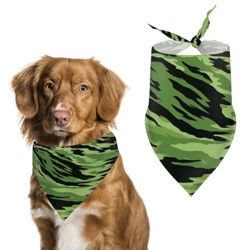 Hundehalstuch, Tigerstreifen in Grün / Schwarz, Camouflage, verstellbar, Dreieckstuch für Katze und Hund von Jubonexis