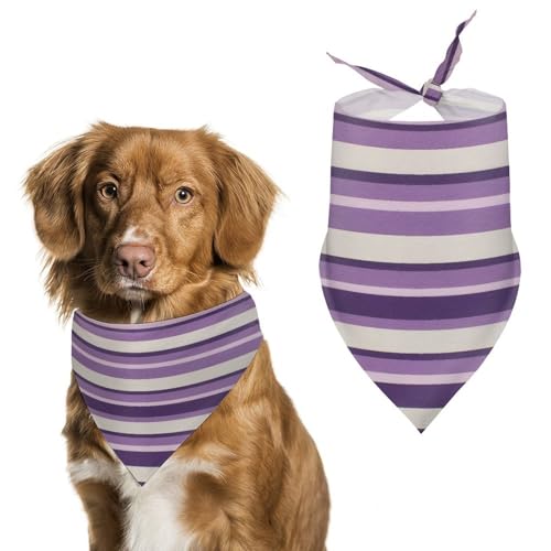 Hundehalstuch, Vintage-Stil, horizontale Streifen, Violett / Weiß, verstellbar, Dreieckstuch für Katze und Hund von Jubonexis