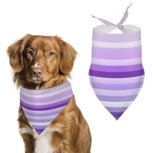 Hundehalstuch, minimalistisch, horizontal, gestreift, verstellbar, Dreieckstuch für Katzen und Hunde, Violett / Weiß von Jubonexis