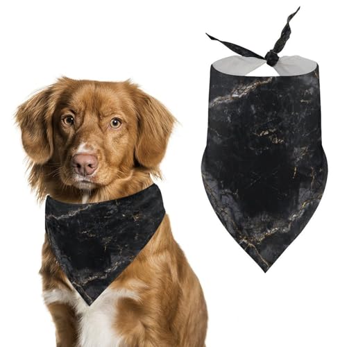 Hundehalstuch, schwarz, Marmorstruktur, goldfarben, verstellbar, Dreieckstuch für Katze und Hund von Jubonexis