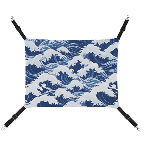 Japanisches Wellenmotiv, atmungsaktive Haustierhängematte mit verstellbaren Riemen, wendbar, Katzenbett, Hundematten von Jubonexis