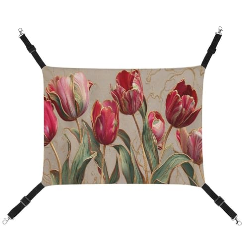 Jubonexis 3D abstrakte Tulpen mit goldenen Adern, atmungsaktive Haustierhängematte mit verstellbaren Trägern, wendbar, Katzenbett, Hundematten von Jubonexis