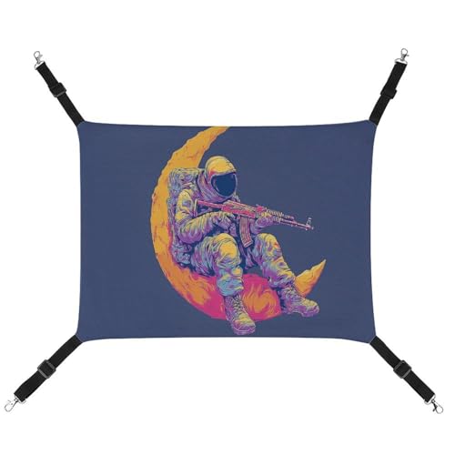 Jubonexis Astronaut auf Halbmond atmungsaktive Haustierhängematte mit verstellbaren Riemen, wendbar, Katzenbett, Hundematten von Jubonexis