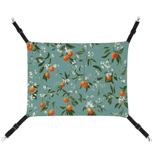Jubonexis Atmungsaktive Haustier-Hängematte mit verstellbaren Riemen, wendbar, für Katzen, Hängebett, Hundematten, Orange Früchte und weiße Blumen von Jubonexis