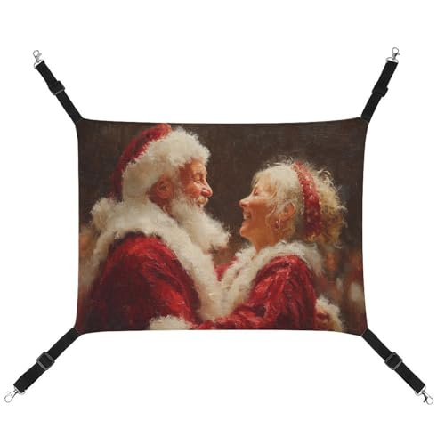Jubonexis Atmungsaktive Haustierhängematte mit verstellbaren Riemen, wendbar, mit Weihnachtsmann und seiner Frau, Katzenbett, Hundematten von Jubonexis