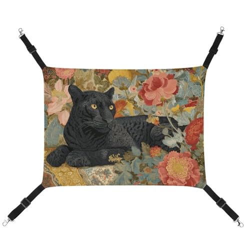 Jubonexis Black Majestic Panther Haustier-Hängematte mit bunten Blumen, atmungsaktiv, mit verstellbaren Riemen, wendbar, Katzenbett, Hundematten Jubonexis Black Majestic Panther Haustier-Hängematte mit bunten Blumen, atmungsaktiv, mit verstellbaren Riemen, wendbar, Katzenbett, Hundematten von Jubonexis
