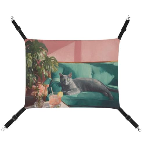 Jubonexis Blaue Katze, die auf einem grünen Sofa liegt, atmungsaktive Haustierhängematte mit verstellbaren Riemen, wendbar, Katzenbett, Hundematten Jubonexis Blaue Katze, die auf einem grünen Sofa liegt, atmungsaktive Haustierhängematte mit verstellbaren Riemen, wendbar, Katzenbett, Hundematten von Jubonexis