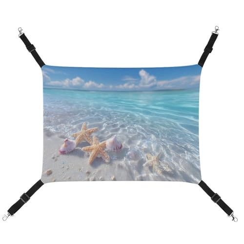 Jubonexis Blue Ocean White Sand Muscheln Seestern atmungsaktive Haustierhängematte mit verstellbaren Riemen, wendbar, Katzenbett, Hundematten Jubonexis Blue Ocean White Sand Muscheln Seestern atmungsaktive Haustierhängematte mit verstellbaren Riemen, wendbar, Katzenbett, Hundematten von Jubonexis