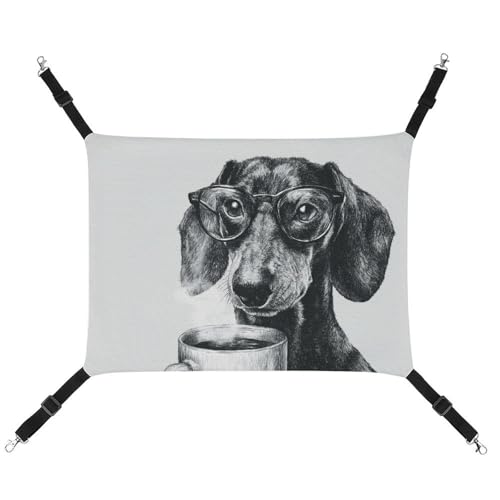 Jubonexis Dackel-Hund mit Brille, atmungsaktive Haustierhängematte mit verstellbaren Riemen, wendbar, Katzenbett, Hundematten Jubonexis Dackel-Hund mit Brille, atmungsaktive Haustierhängematte mit verstellbaren Riemen, wendbar, Katzenbett, Hundematten von Jubonexis
