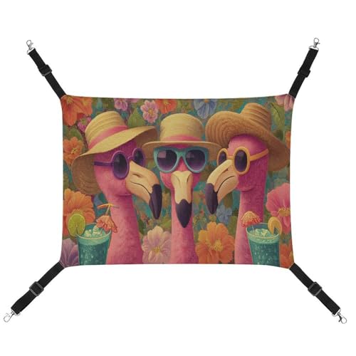 Jubonexis Drei rosa Flamingos mit Hüten und Sonnenbrillen, atmungsaktive Haustier-Hängematte mit verstellbaren Trägern, wendbar, Katzenbett, Hundematten Jubonexis Drei rosa Flamingos mit Hüten und Sonnenbrillen, atmungsaktive Haustier-Hängematte mit verstellbaren Trägern, wendbar, Katzenbett, Hundematten von Jubonexis
