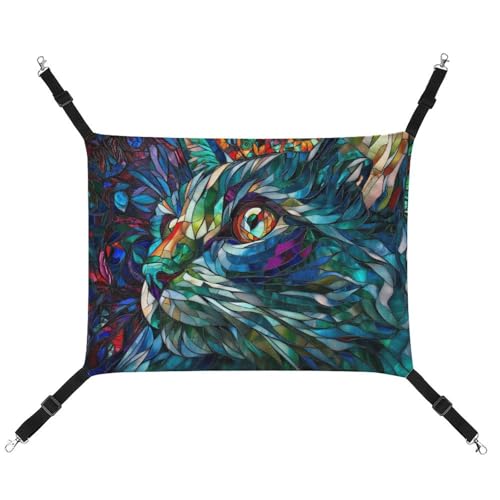 Jubonexis Elegante Katzenhängematte aus Buntglas-Mosaik, atmungsaktiv, mit verstellbaren Riemen, wendbar, Katzenbett, Hundematten von Jubonexis