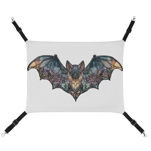 Jubonexis Fledermaus-Hängematte mit Fledermausmotiv, Buntglas, schwarz, atmungsaktiv, mit verstellbaren Riemen, wendbar, Katzenbett, Hundematten von Jubonexis