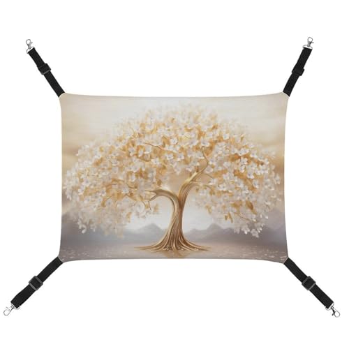 Jubonexis Golden Tree of Life Weiße Blumen Atmungsaktive Haustierhängematte mit verstellbaren Riemen, wendbar, Katzenbett, Hundematten Jubonexis Golden Tree of Life Weiße Blumen Atmungsaktive Haustierhängematte mit verstellbaren Riemen, wendbar, Katzenbett, Hundematten von Jubonexis