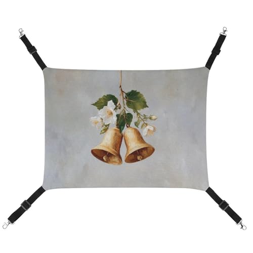 Jubonexis Goldene Glocken mit weißen Blumen, atmungsaktive Haustier-Hängematte mit verstellbaren Riemen, wendbar, Katzenbett, Hundematten von Jubonexis
