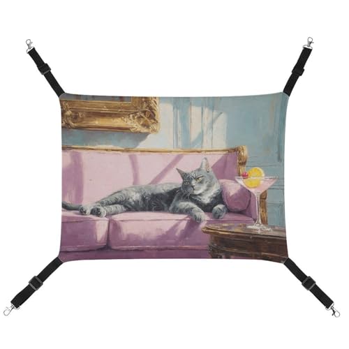 Jubonexis Graue getigerte Katze, zum Entspannen auf rosa Sofa, atmungsaktive Haustier-Hängematte mit verstellbaren Riemen, wendbar, Katzenbett, Hundematten Jubonexis Graue getigerte Katze, zum Entspannen auf rosa Sofa, atmungsaktive Haustier-Hängematte mit verstellbaren Riemen, wendbar, Katzenbett, Hundematten von Jubonexis