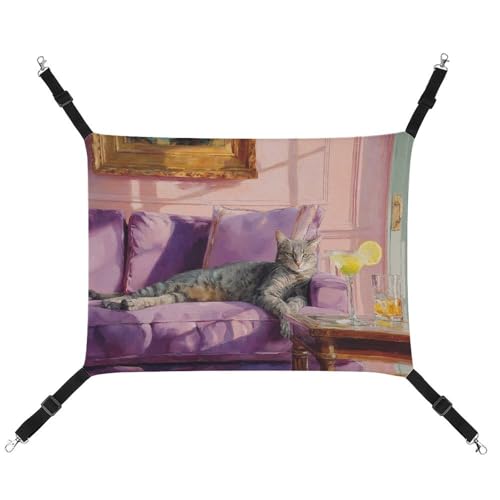 Jubonexis Graue getigerte Katze auf violetter Couch, atmungsaktive Haustier-Hängematte mit verstellbaren Trägern, wendbares Katzenbett zum Aufhängen, Hundematten Jubonexis Graue getigerte Katze auf violetter Couch, atmungsaktive Haustier-Hängematte mit verstellbaren Trägern, wendbares Katzenbett zum Aufhängen, Hundematten von Jubonexis