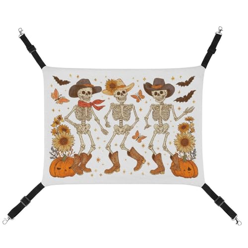 Jubonexis Halloween-Cowboyhüte mit Skelett-Motiv, atmungsaktiv, mit verstellbaren Trägern, wendbar, Katzenbett, Hundematten von Jubonexis