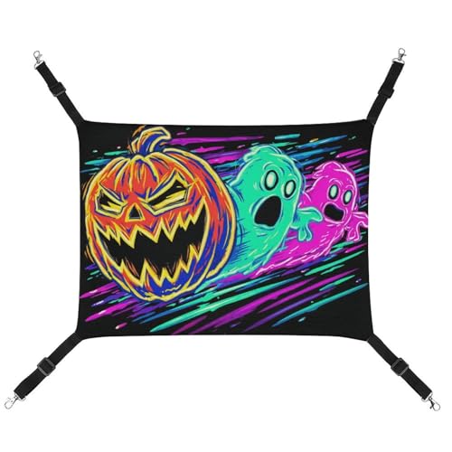Jubonexis Halloween-Kürbis-Geist, Neon-Orange-Gelb, atmungsaktive Haustier-Hängematte mit verstellbaren Trägern, wendbar, Katzenbett, Hundematten von Jubonexis
