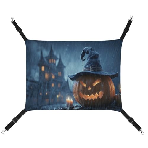 Jubonexis Halloween-Nacht, gruseliger Kürbis mit Hexenhut, atmungsaktive Haustier-Hängematte mit verstellbaren Riemen, wendbar, Katzenbett, Hundematten Jubonexis Halloween-Nacht, gruseliger Kürbis mit Hexenhut, atmungsaktive Haustier-Hängematte mit verstellbaren Riemen, wendbar, Katzenbett, Hundematten von Jubonexis