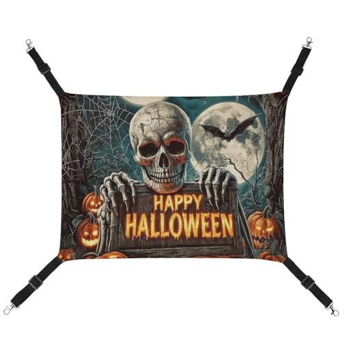 Jubonexis Halloween-Skelett-Holzschild, Gothic, atmungsaktiv, Haustier-Hängematte mit verstellbaren Riemen, wendbar, Katzenbett, Hundematten Jubonexis Halloween-Skelett-Holzschild, Gothic, atmungsaktiv, Haustier-Hängematte mit verstellbaren Riemen, wendbar, Katzenbett, Hundematten von Jubonexis