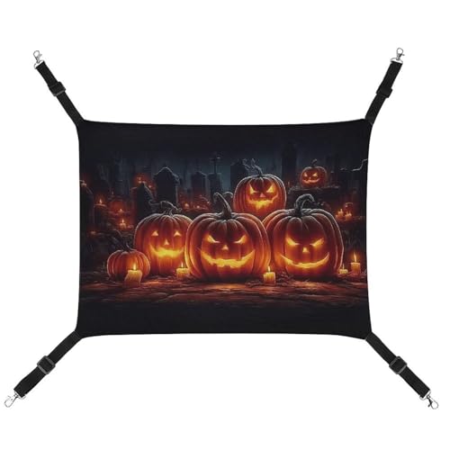 Jubonexis Halloween leuchtende Kürbisse Gothic atmungsaktive Haustierhängematte mit verstellbaren Riemen, wendbar, Katzenbett, Hundematten Jubonexis Halloween leuchtende Kürbisse Gothic atmungsaktive Haustierhängematte mit verstellbaren Riemen, wendbar, Katzenbett, Hundematten von Jubonexis