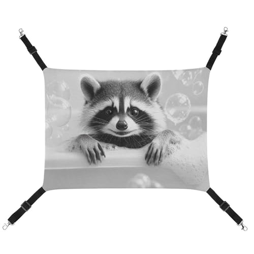 Jubonexis Happy Raccoon in einer Badewanne, atmungsaktive Haustierhängematte mit verstellbaren Riemen, wendbar, Katzenbett, Hundematten von Jubonexis