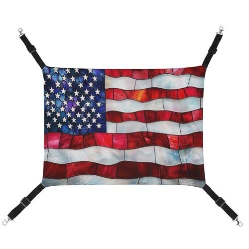 Jubonexis Haustier-Hängematte aus Buntglas, amerikanische Flagge, atmungsaktiv, mit verstellbaren Riemen, wendbar, Katzenbett, Hundematten Jubonexis Haustier-Hängematte aus Buntglas, amerikanische Flagge, atmungsaktiv, mit verstellbaren Riemen, wendbar, Katzenbett, Hundematten von Jubonexis