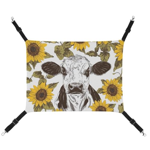 Jubonexis Haustier-Hängematte mit Kuhdruck und Sonnenblumen, atmungsaktiv, mit verstellbaren Riemen, wendbar, Katzenbett, Hundematten Jubonexis Haustier-Hängematte mit Kuhdruck und Sonnenblumen, atmungsaktiv, mit verstellbaren Riemen, wendbar, Katzenbett, Hundematten von Jubonexis