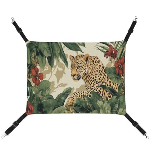 Jubonexis Haustier-Hängematte mit botanischen Blumen und Leoparden, atmungsaktiv, mit verstellbaren Riemen, wendbar, Katzenbett, Hundematten von Jubonexis