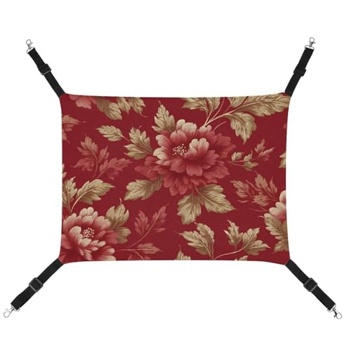 Jubonexis Haustier-Hängematte mit roten Blumen und goldenen Blättern, atmungsaktiv, mit verstellbaren Riemen, wendbar, Katzenbett, Hundematten Jubonexis Haustier-Hängematte mit roten Blumen und goldenen Blättern, atmungsaktiv, mit verstellbaren Riemen, wendbar, Katzenbett, Hundematten von Jubonexis