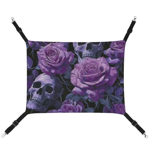 Jubonexis Haustier-Hängematte mit verstellbaren Riemen, wendbar, Gothic, violett, Rosen und Totenköpfe von Jubonexis