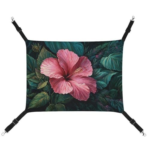 Jubonexis Haustier-Hängematte mit verstellbaren Riemen, wendbar, Hibiskusblüte, Rosa, Hibiskusblüte, Hundematten von Jubonexis