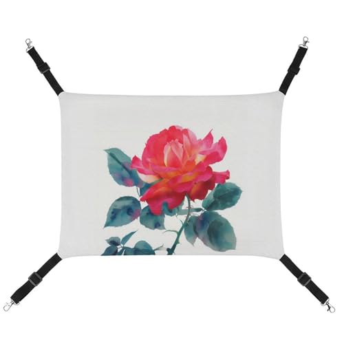 Jubonexis Haustier-Hängematte mit verstellbaren Riemen, wendbar, Motiv: rote Rose, Aquarell-Blume, rote Rose Jubonexis Haustier-Hängematte mit verstellbaren Riemen, wendbar, Motiv: rote Rose, Aquarell-Blume, rote Rose von Jubonexis