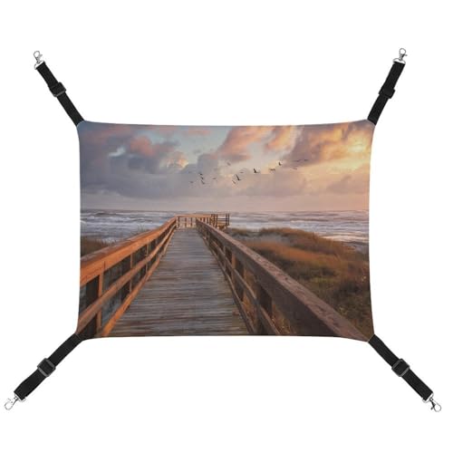 Jubonexis Haustierhängematte aus Holz, mit verstellbaren Riemen, wendbar, für Gehwege, Strand, Sonnenuntergang, Sonnenuntergang, Hundematten von Jubonexis