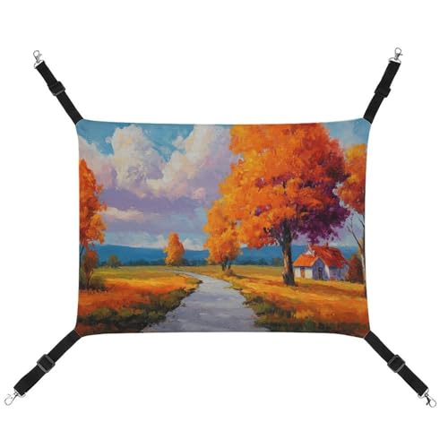 Jubonexis Herbstlandschaft mit Haus, Orangenbaum, atmungsaktive Haustierhängematte mit verstellbaren Riemen, wendbar, Katzenbett, Hundematten von Jubonexis