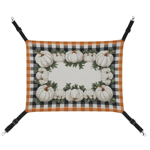 Jubonexis Herbstweiße Kürbisse, weiß, schwarz, kariert, Vintage, atmungsaktiv, Haustierhängematte mit verstellbaren Riemen, wendbar, Katzenbett, Hundematten Jubonexis Herbstweiße Kürbisse, weiß, schwarz, kariert, Vintage, atmungsaktiv, Haustierhängematte mit verstellbaren Riemen, wendbar, Katzenbett, Hundematten von Jubonexis