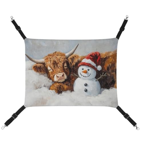 Jubonexis Hochlandkuh und süßer Schneemann, atmungsaktive Haustier-Hängematte mit verstellbaren Riemen, wendbar, Katzenbett, Hundematten Jubonexis Hochlandkuh und süßer Schneemann, atmungsaktive Haustier-Hängematte mit verstellbaren Riemen, wendbar, Katzenbett, Hundematten von Jubonexis