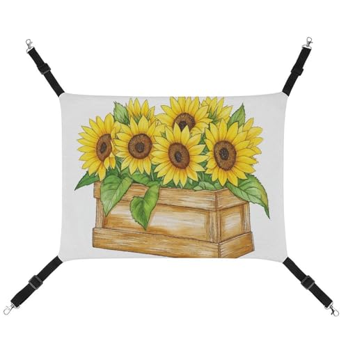 Jubonexis Holzkiste mit Sonnenblumen, atmungsaktive Haustier-Hängematte mit verstellbaren Riemen, wendbar, Katzenbett, Hundematten Jubonexis Holzkiste mit Sonnenblumen, atmungsaktive Haustier-Hängematte mit verstellbaren Riemen, wendbar, Katzenbett, Hundematten von Jubonexis