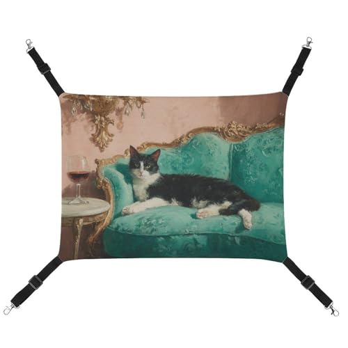 Jubonexis Katzenliege auf blaugrüner Couch, atmungsaktive Haustier-Hängematte mit verstellbaren Riemen, wendbar, Katzenbett zum Aufhängen, Hundematten von Jubonexis