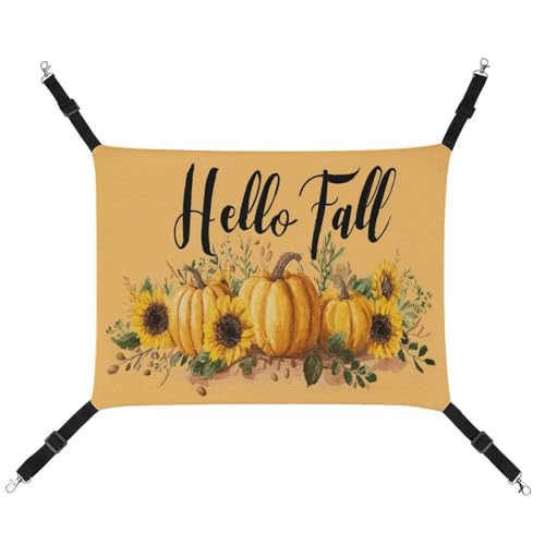 Jubonexis Kürbisse Sonnenblumen mit Worten Hello Fall atmungsaktive Haustierhängematte mit verstellbaren Riemen, wendbar, Katzenbett, Hundematten von Jubonexis