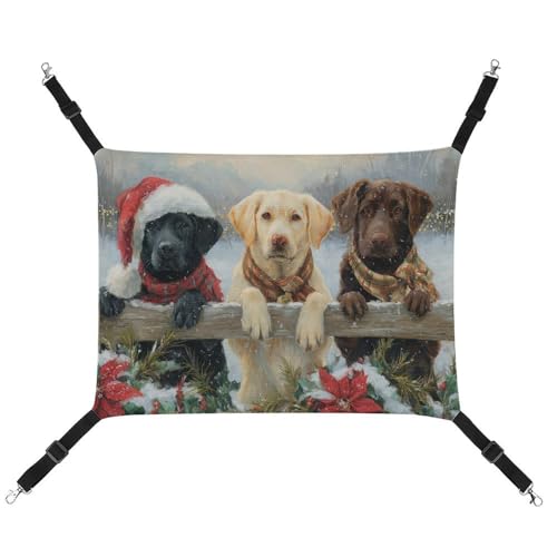 Jubonexis Labrador Retrievers Holzzaun, schneebedeckt, Winter, atmungsaktiv, Haustierhängematte mit verstellbaren Riemen, wendbar, Katzenbett, Hundematten von Jubonexis