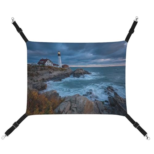 Jubonexis Lighthouse on The Rocky Coastline Atmungsaktive Haustierhängematte mit verstellbaren Riemen, wendbar, Katzenbett, Hundematten von Jubonexis
