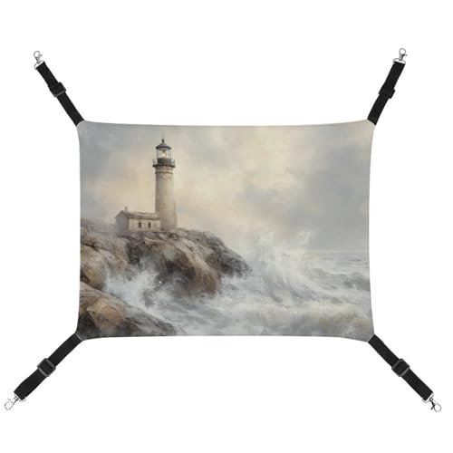 Jubonexis Lighthouse on The Rocky Coastline Vintage atmungsaktive Haustierhängematte mit verstellbaren Riemen, wendbar, Katzenbett, Hundematten von Jubonexis