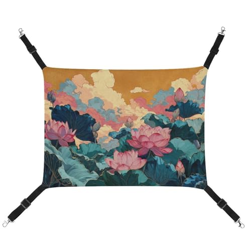 Jubonexis Lotusblumen, traditionelle chinesische Landschaft, atmungsaktive Haustier-Hängematte mit verstellbaren Riemen, wendbar, Katzenbett, Hundematten von Jubonexis